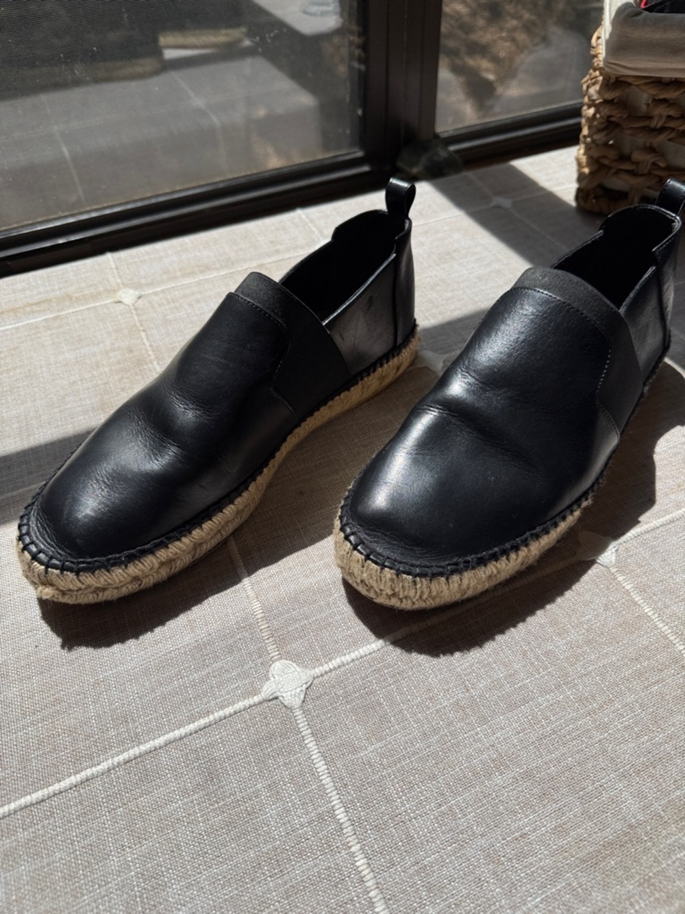 Balenciaga Black Leather Espadrille Slip-On Loafers Size 43/10 US